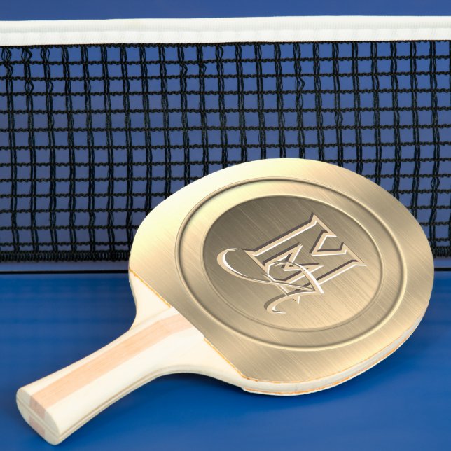 Metallic Gold Steel Engraved Monogram Ping Pong Paddle (Insitu)