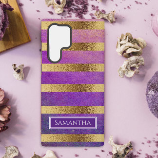 Metallic Gold Striped Purple Samsung Galaxy Case