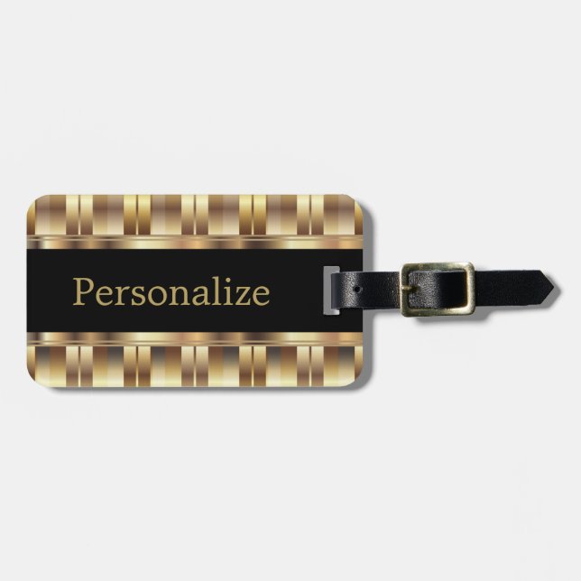 Metallic Gold Stripes | DIY Text Luggage Tag (Front Horizontal)