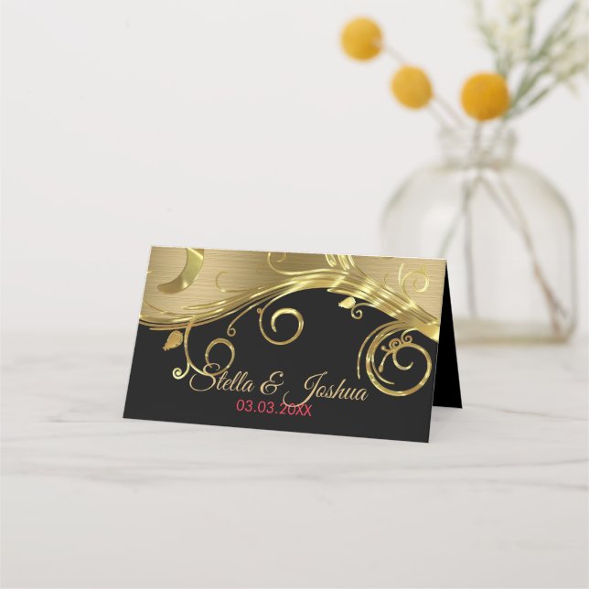 Metallic Gold Swirls Place Card (Back)