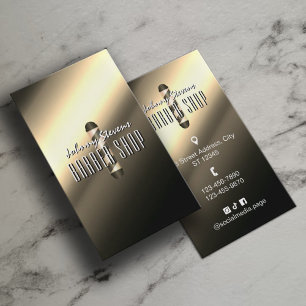 Metallic gold texture barber pole barbershop business card