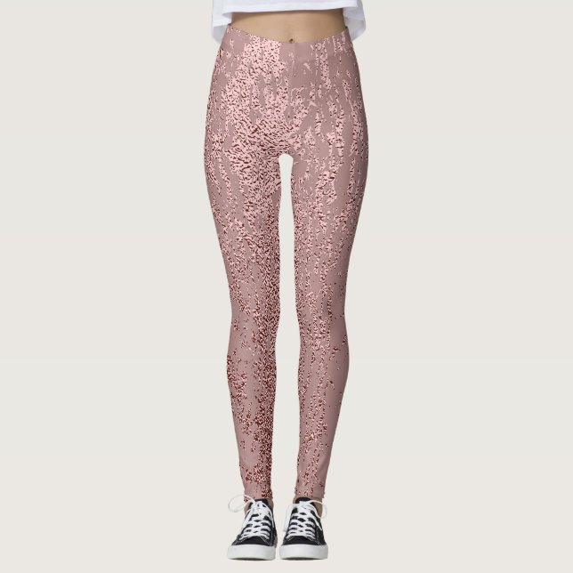 Metallic gold texture, rose quartz. leggings (Front)