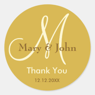 Metallic Gold Thank You Wedding Monogram Sticker