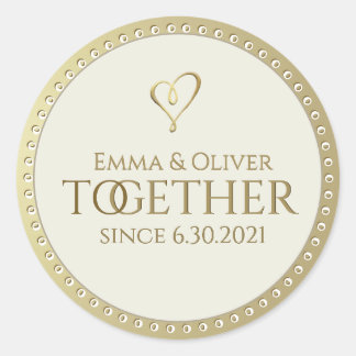 Metallic Gold TOGETHER Wedding Label with Heart 