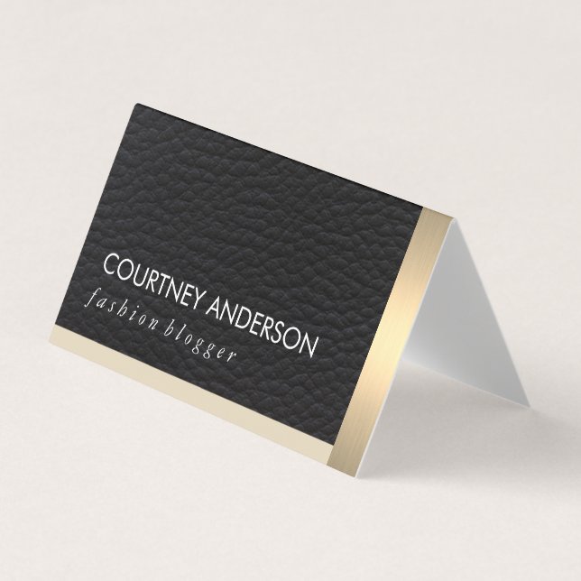 Metallic Gold Trim and Leather Business Card (Front)