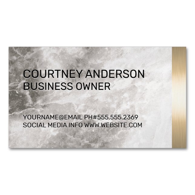 Metallic Gold Trim Marble and Leather Magnetic Business Card (Front)