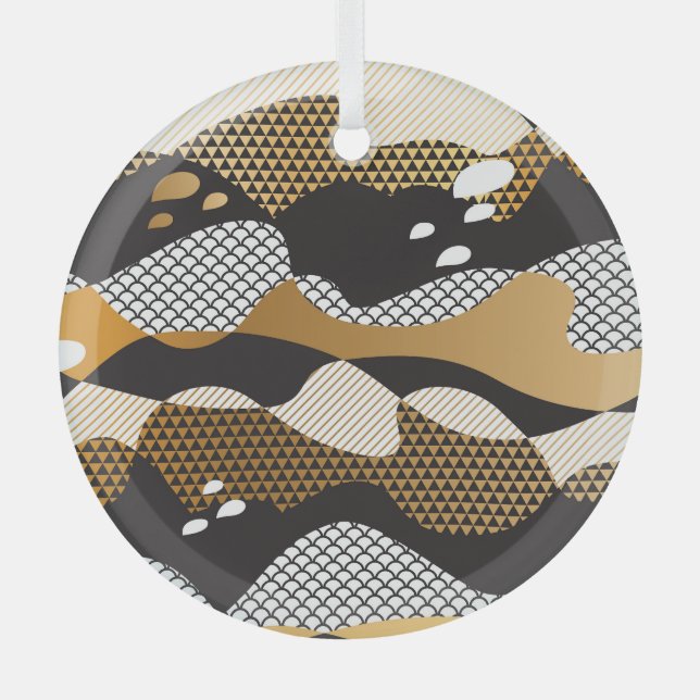 Metallic gold waves: geometric pattern. glass tree decoration (Front)