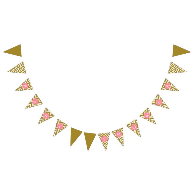 Metallic Gold, White and Pink Chevron Baby Shower Bunting (All)