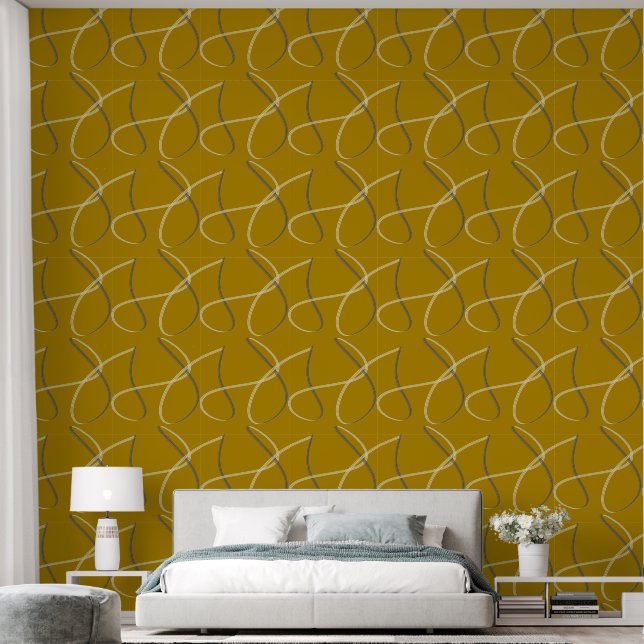 Metallic Gold White Blue Abstract Geometric Wallpaper (Bedroom)