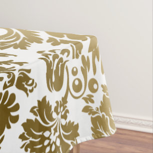 Metallic Gold White Floral Damasks Tablecloth