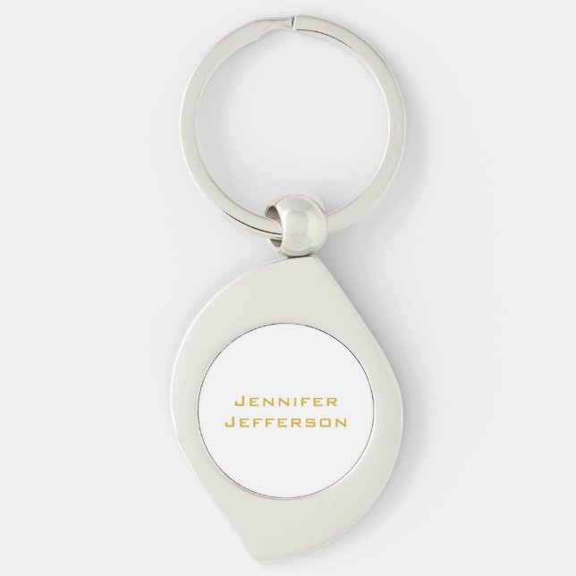 Metallic Gold & White Professional Modern Elegant Key Ring (Front)