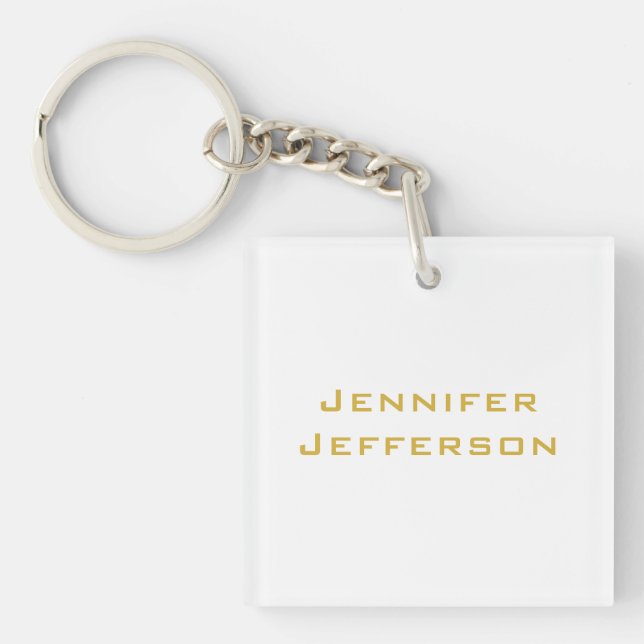Metallic Gold & White Professional Modern Elegant Key Ring (Front)