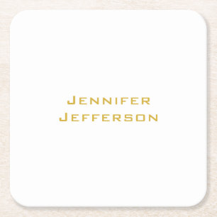 Metallic Gold & White Professional Modern Elegant Square Paper Coaster