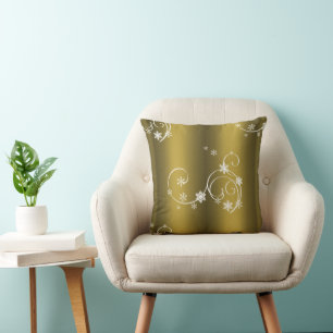 Metallic Gold, White Swirls Christmas Cushion