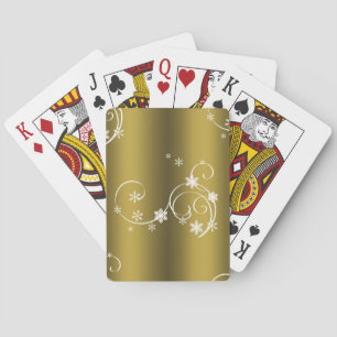 Metallic Gold, White Swirls Christmas Playing Cards
