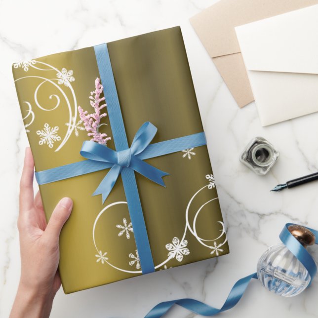Metallic Gold, White Swirls Christmas Wrapping Paper (Creator Uploaded)