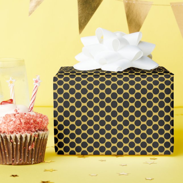 Metallic Gold with Black Dot Style Wrapping Paper (Birthday Party)
