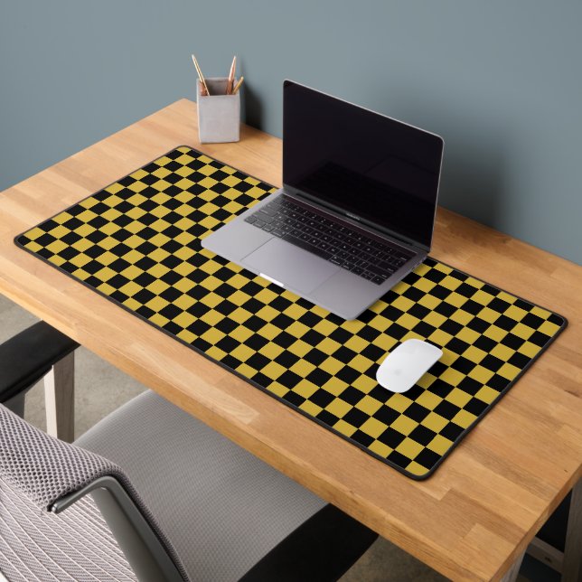 Metallic Gold with Black Square Pattern Desk Mat (Office 2)
