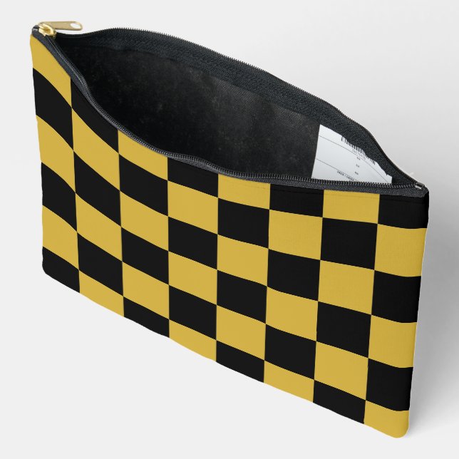 Metallic Gold with Black Square Style Pattern Accessory Pouch (Open)