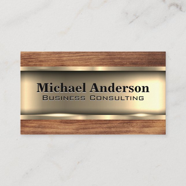 Metallic Gold | Wood Trim Business Card (Front)