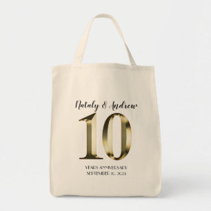 Metallic golden 10th Wedding Anniversary Tote Bag