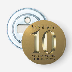 Metallic golden 10th Wedding Bottle Opener