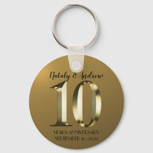 Metallic golden 10th Wedding Key Ring