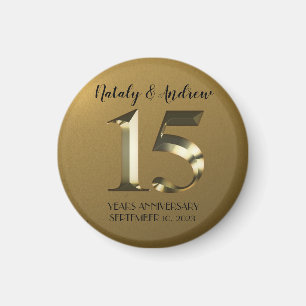 Metallic golden 15th Wedding Anniversary Magnet