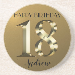 Metallic golden 18th birthday coaster
