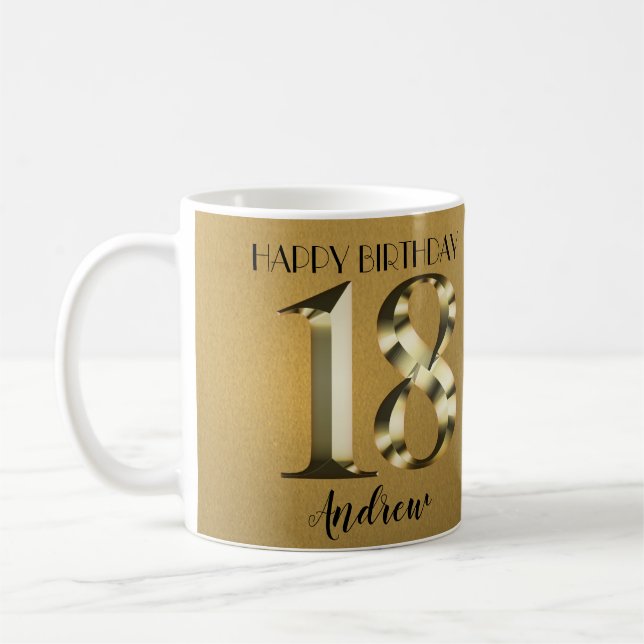 Metallic golden 18th birthday coffee mug (Left)