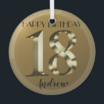 Metallic golden 18th birthday glass tree decoration<br><div class="desc">Happy 18th birthday. 18 years. Golden metallic label.</div>