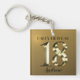 Metallic golden 18th birthday key ring