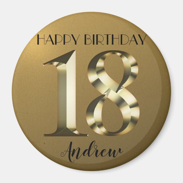Metallic golden 18th birthday magnet (Front)
