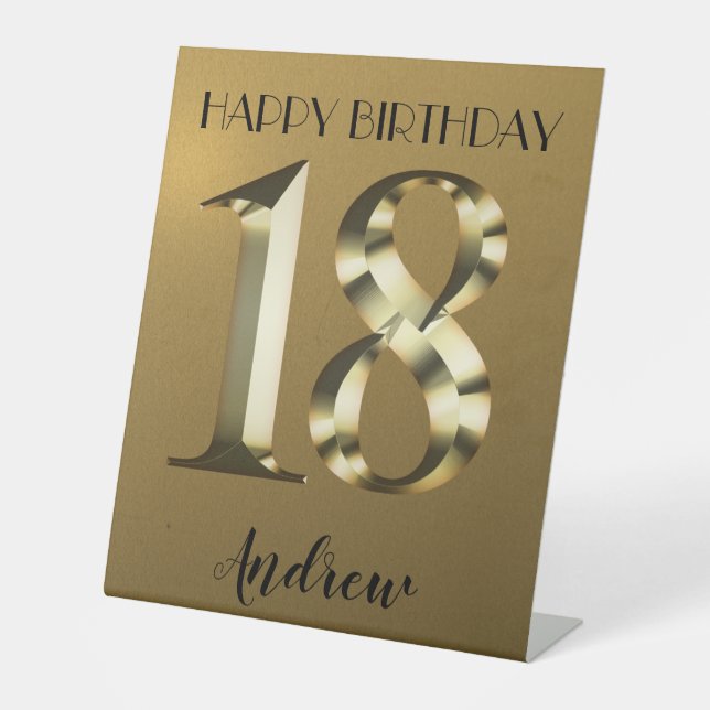 Metallic golden 18th birthday pedestal sign (Front)