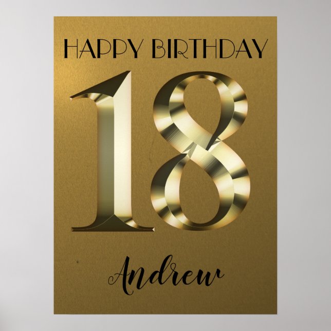 Metallic golden 18th birthday poster (Front)