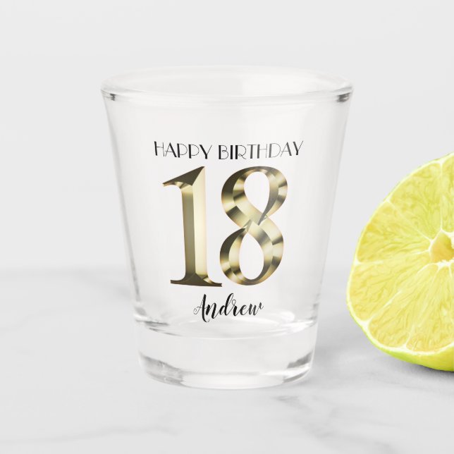 Metallic golden 18th birthday shot glass (Front)
