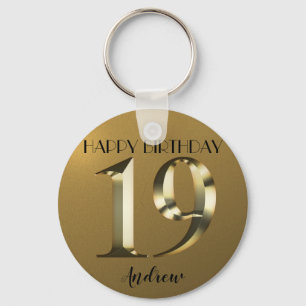 Metallic golden 19th birthday key ring