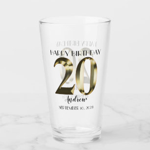 Metallic golden 20th birthday glass