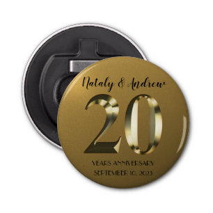 Metallic golden 20th Wedding Anniversary Bottle Opener