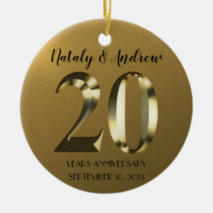 Metallic golden 20th Wedding Anniversary Ceramic Tree Decoration