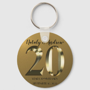 Metallic golden 20th Wedding Anniversary Key Ring