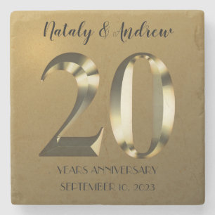 Metallic golden 20th Wedding Anniversary Stone Coaster
