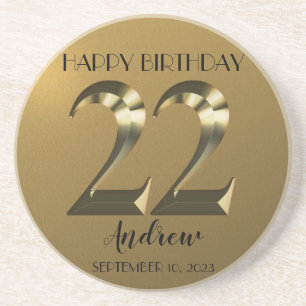 Metallic golden 22th birthday coaster