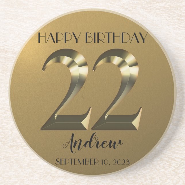 Metallic golden 22th birthday coaster (Front)