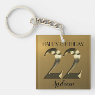 Metallic golden 22th birthday key ring