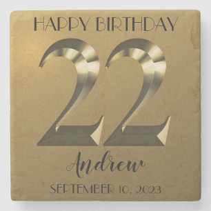 Metallic golden 22th birthday stone coaster