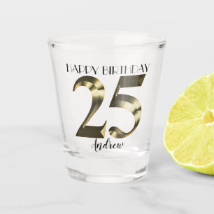Metallic golden 25th birthday shot glass