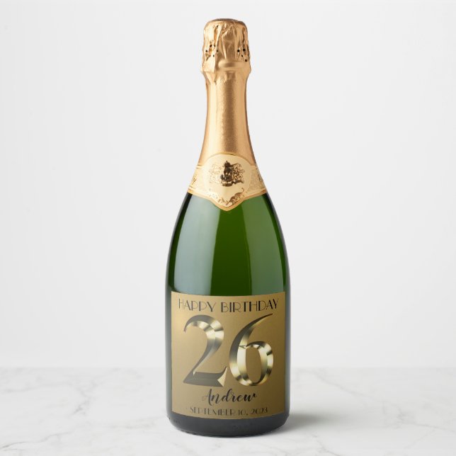Metallic golden 26th birthday Sparkling Wine label (Front)