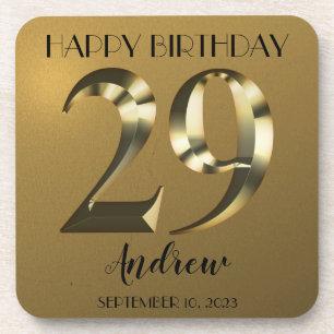 Metallic golden 29th birthday coaster