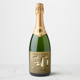 Metallic golden 30th Wedding Anniversary Sparkling Wine Label